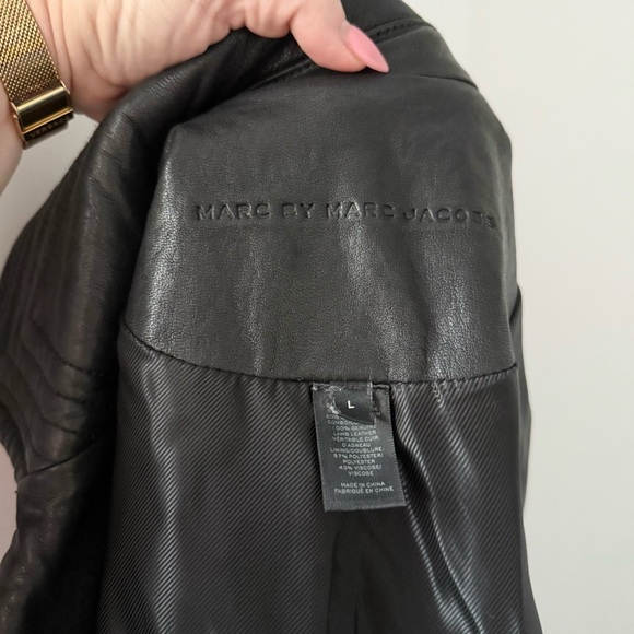 Marc Jacobs black leather and wool biker moto jacket - Large - Picture 8 of 8